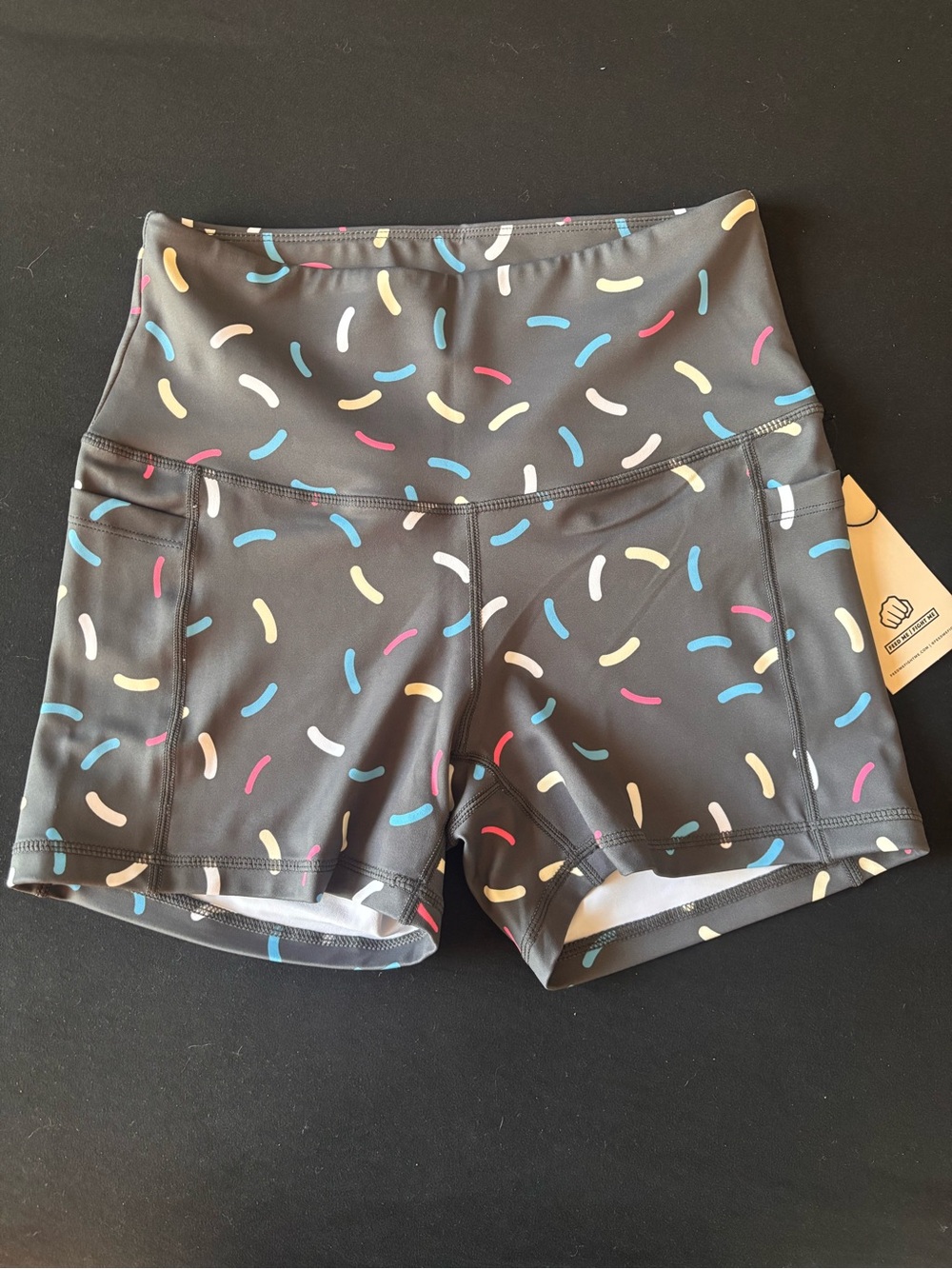 High-Waist Women’s Performance Shorts in Charcoal with Multicolor Sprinkles